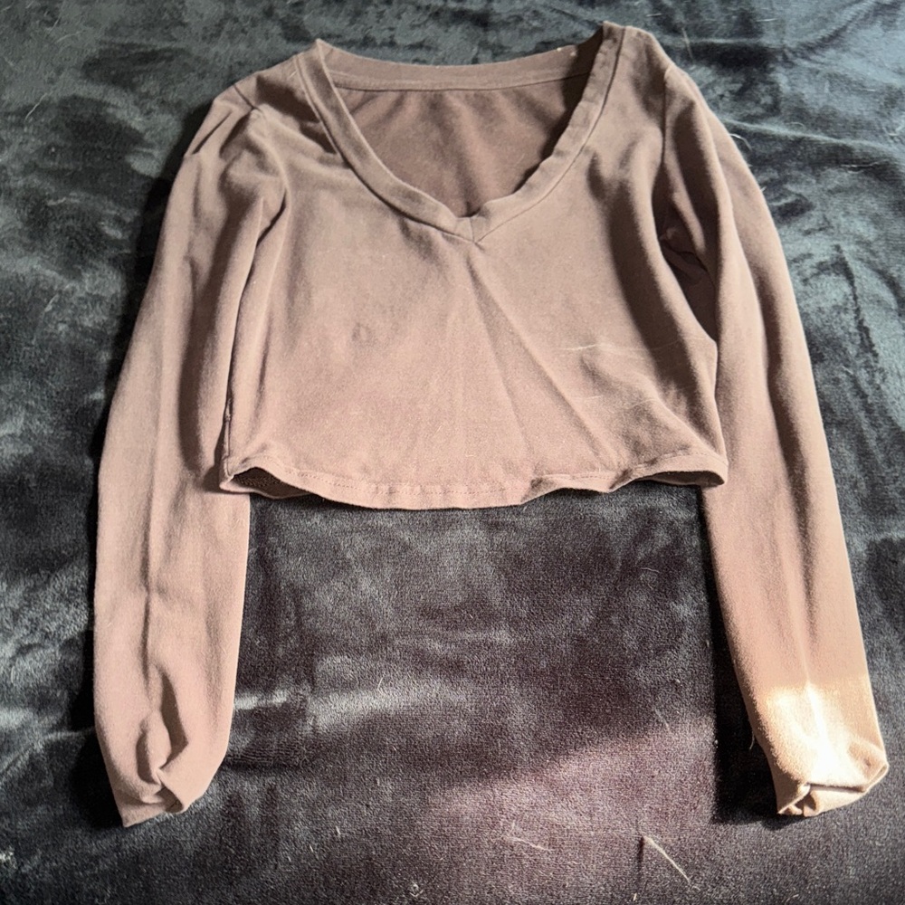 SHEIN Brown V-Neck Crop Top